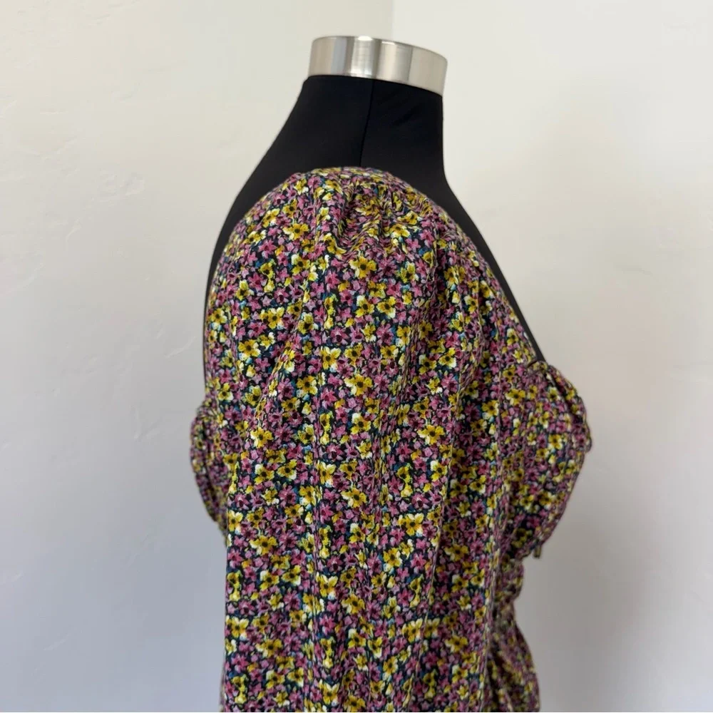 J. Crew Liberty Busy Izzy print Cinched-waist Smocked Square-Neck Blouse Size 14 - Picture 8 of 13